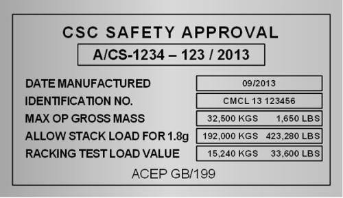 CSC shipping container plate